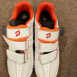 Peloton Cycling Shoes in White and Orange